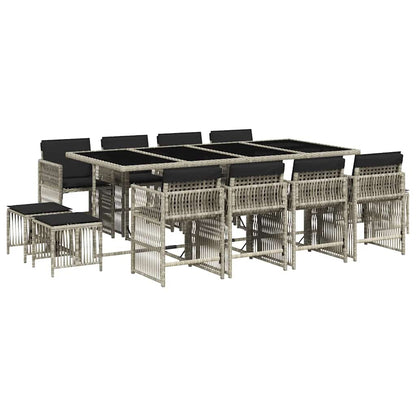 Set da Pranzo da Giardino 13pz con Cuscini Grigio in Polyrattan | homemem39