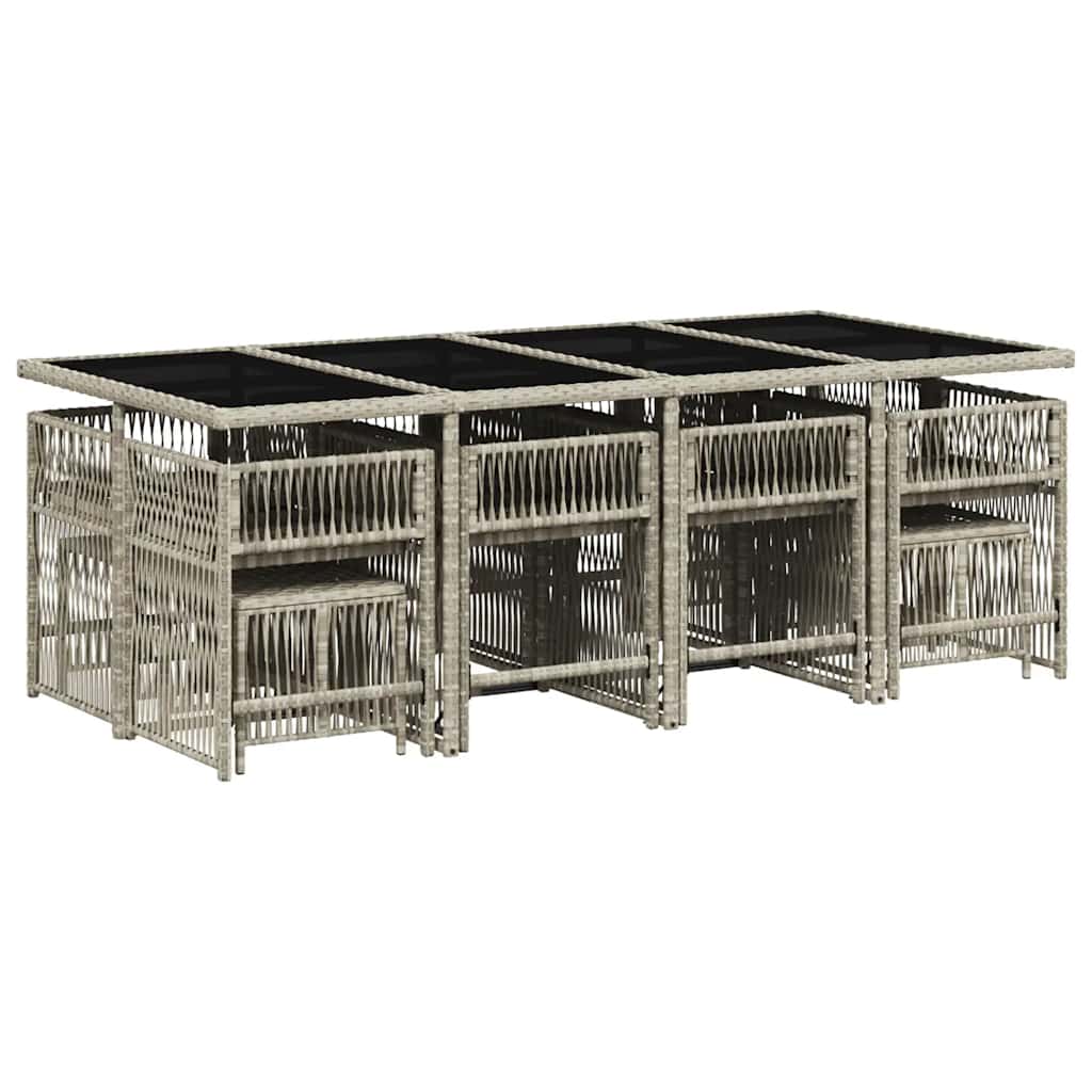 Set da Pranzo da Giardino 13pz con Cuscini Grigio in Polyrattan | homemem39