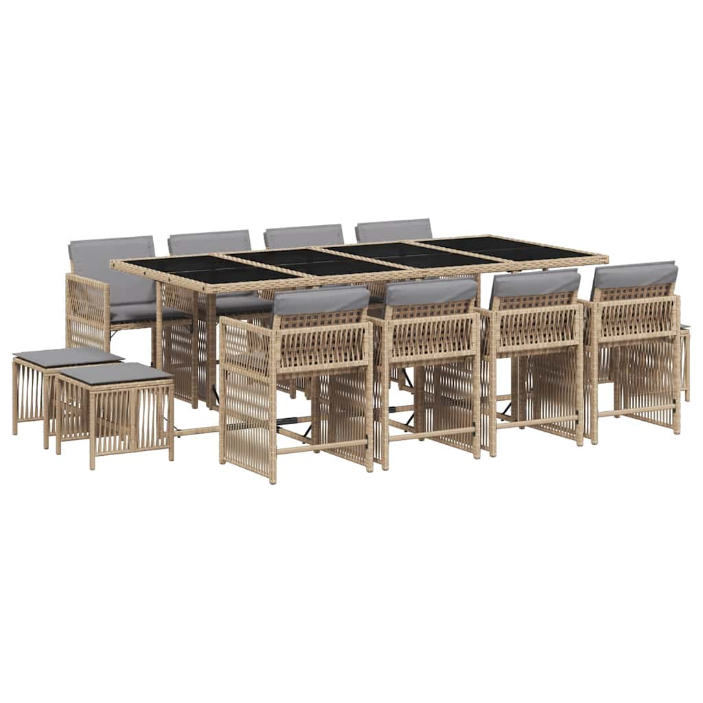 Set Pranzo da Giardino 13 pz con Cuscini Beige Misto Polyrattan | homemem39