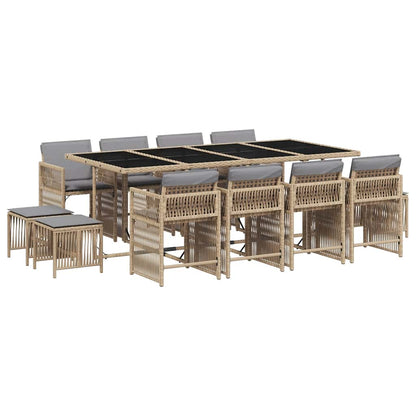 Set Pranzo da Giardino 13 pz con Cuscini Beige Misto Polyrattan | homemem39