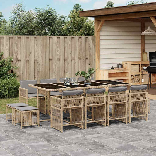 Set Pranzo da Giardino 13 pz con Cuscini Beige Misto Polyrattan - homemem39