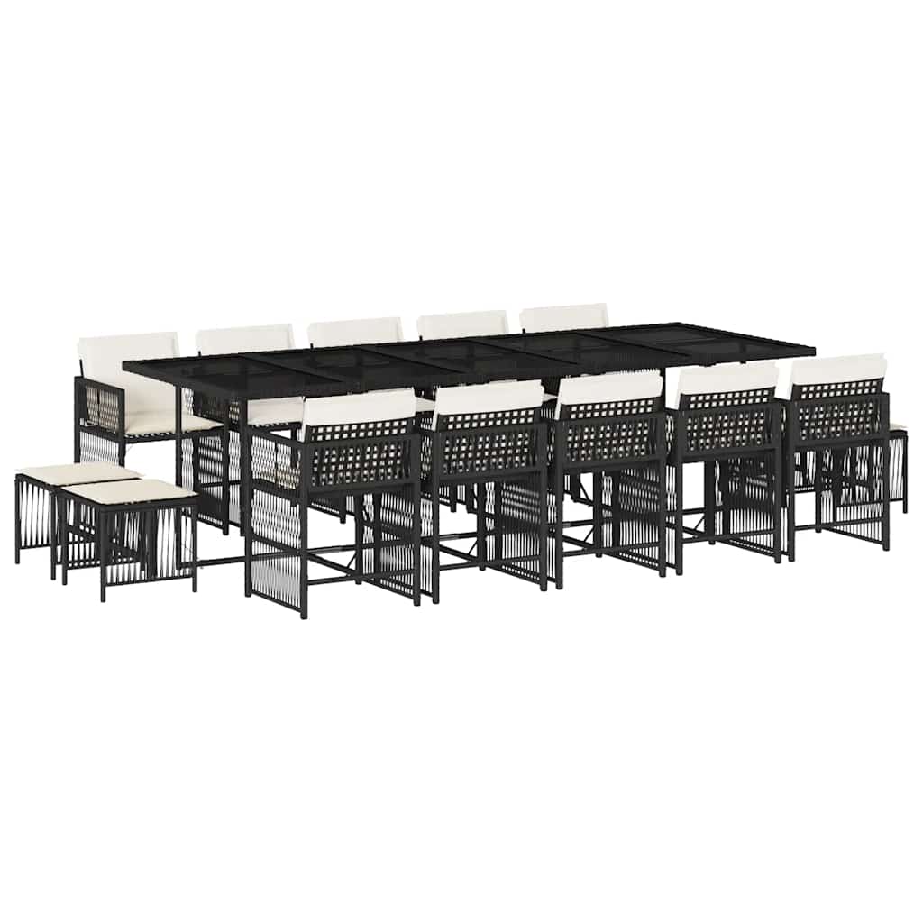 Set da Pranzo da Giardino 15 pz con Cuscini Nero in Polyrattan | homemem39