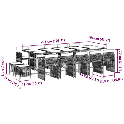Set da Pranzo da Giardino 15 pz con Cuscini Nero in Polyrattan | homemem39