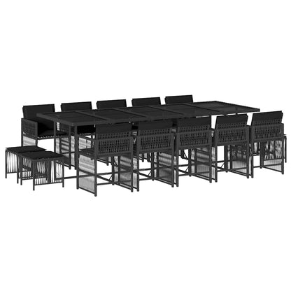 Set da Pranzo da Giardino 15 pz con Cuscini Nero in Polyrattan | homemem39