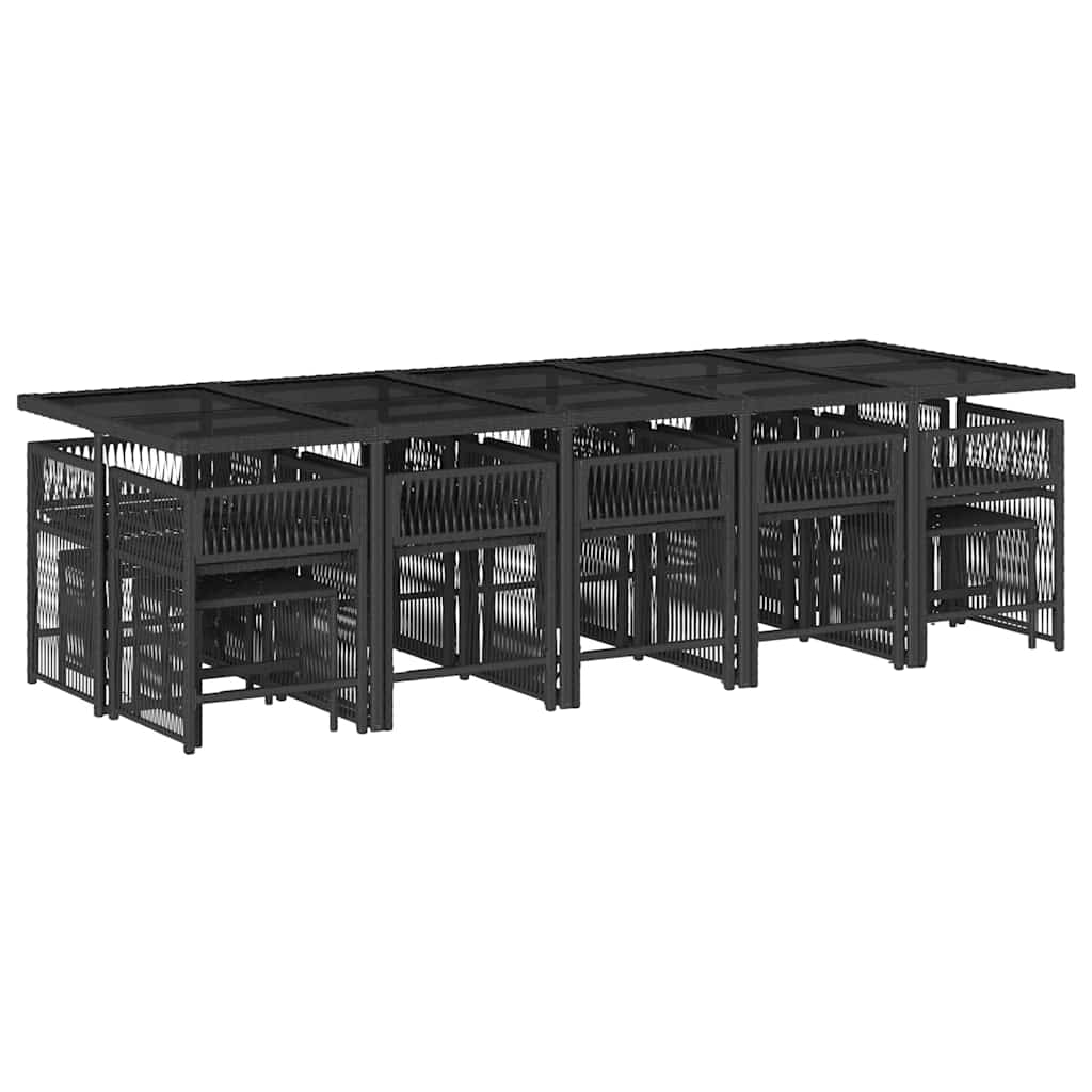 Set da Pranzo da Giardino 15 pz con Cuscini Nero in Polyrattan | homemem39