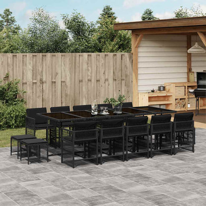 Set da Pranzo da Giardino 15 pz con Cuscini Nero in Polyrattan | homemem39