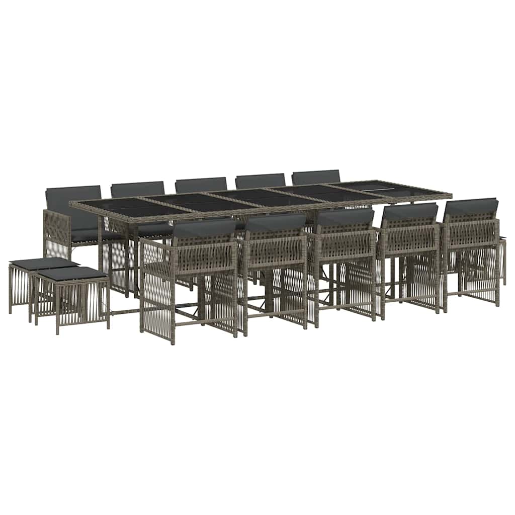 Set da Pranzo da Giardino 15 pz con Cuscini Grigio Polyrattan | homemem39