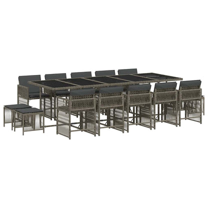 Set da Pranzo da Giardino 15 pz con Cuscini Grigio Polyrattan | homemem39