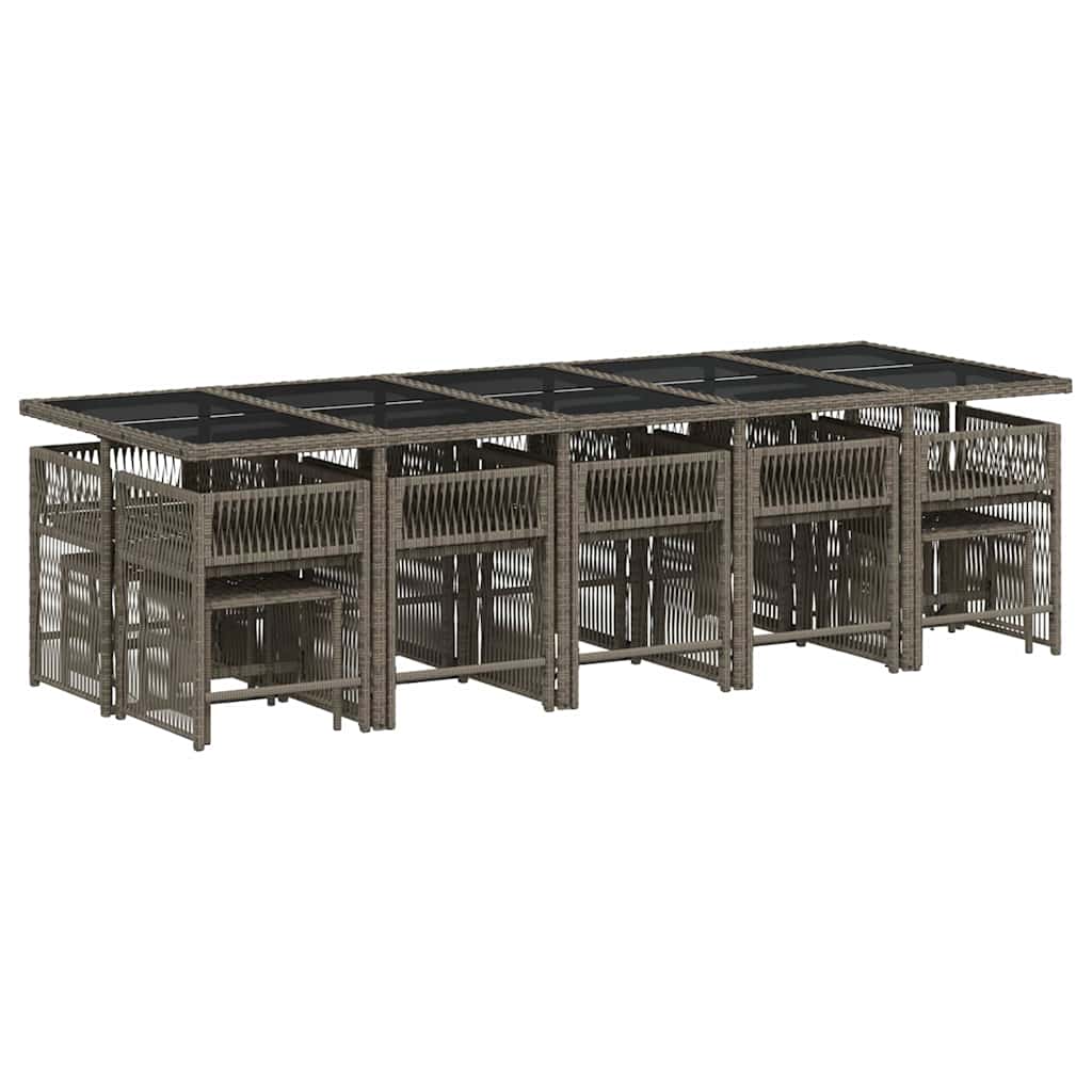 Set da Pranzo da Giardino 15 pz con Cuscini Grigio Polyrattan | homemem39