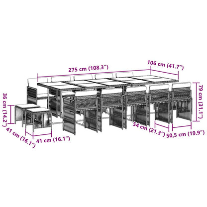 Set da Pranzo da Giardino 15 pz con Cuscini Grigio Polyrattan | homemem39