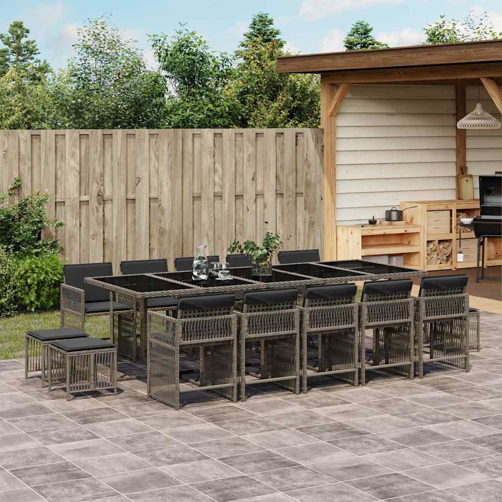 Set da Pranzo da Giardino 15 pz con Cuscini Grigio Polyrattan | homemem39