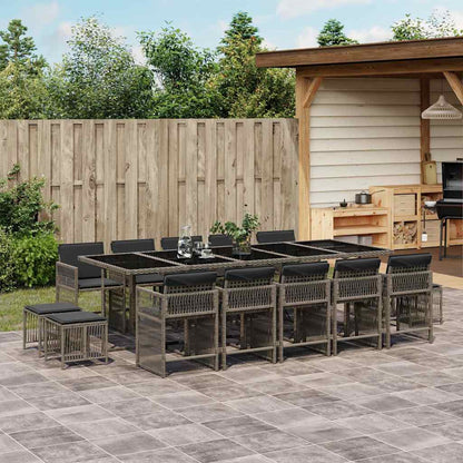 Set da Pranzo da Giardino 15 pz con Cuscini Grigio Polyrattan | homemem39