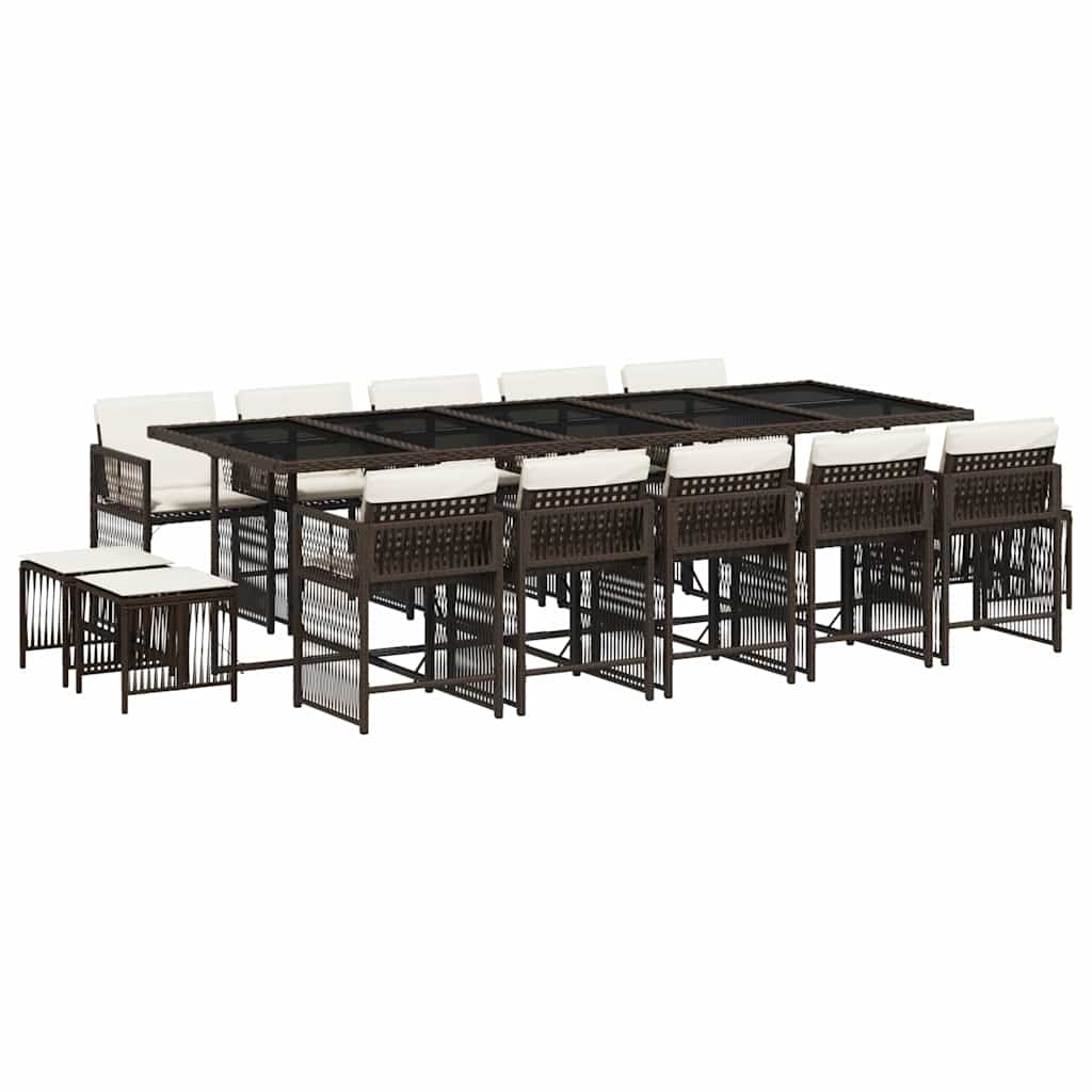 Set da Pranzo da Giardino 15 pz con Cuscini Marrone Polyrattan | homemem39