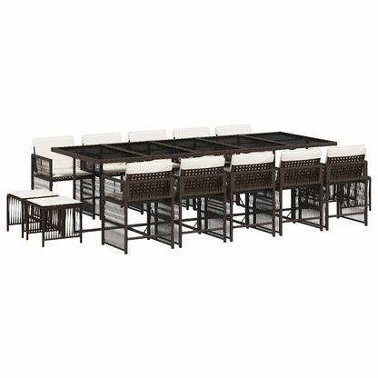 Set da Pranzo da Giardino 15 pz con Cuscini Marrone Polyrattan | homemem39