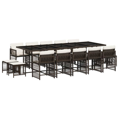 Set da Pranzo da Giardino 15 pz con Cuscini Marrone Polyrattan - homemem39