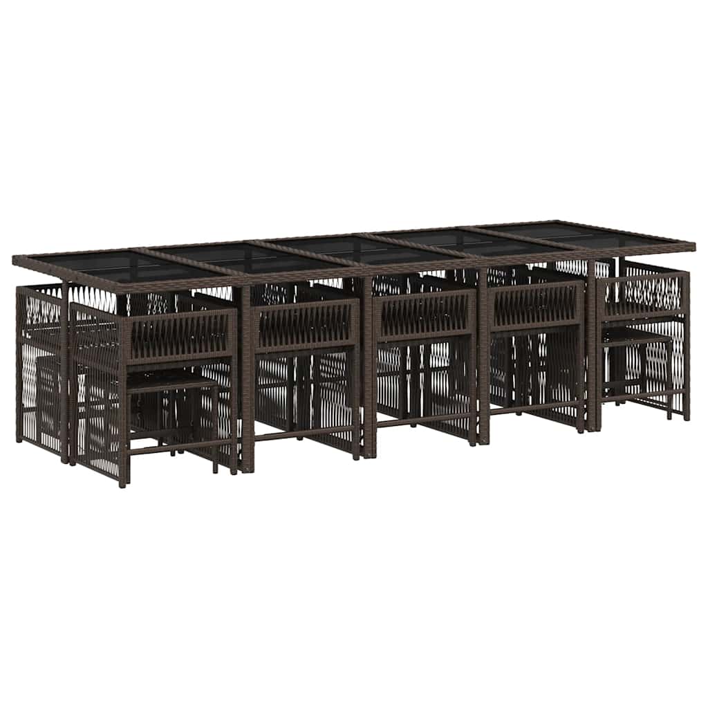Set da Pranzo da Giardino 15 pz con Cuscini Marrone Polyrattan | homemem39