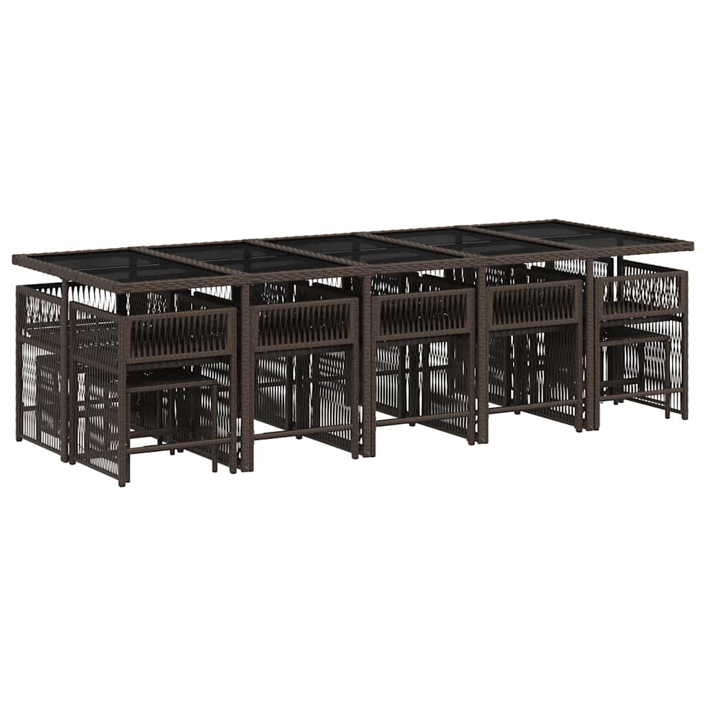 Set da Pranzo da Giardino 15 pz con Cuscini Marrone Polyrattan - homemem39