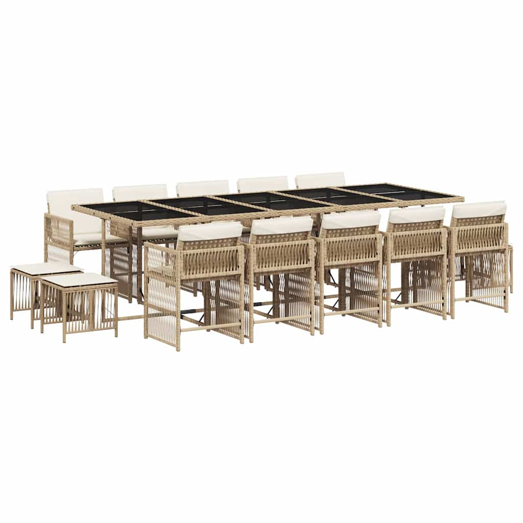 Set da Pranzo da Giardino 15 pz con Cuscini Beige in Polyrattan | homemem39