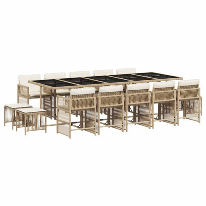 Set da Pranzo da Giardino 15 pz con Cuscini Beige in Polyrattan | homemem39