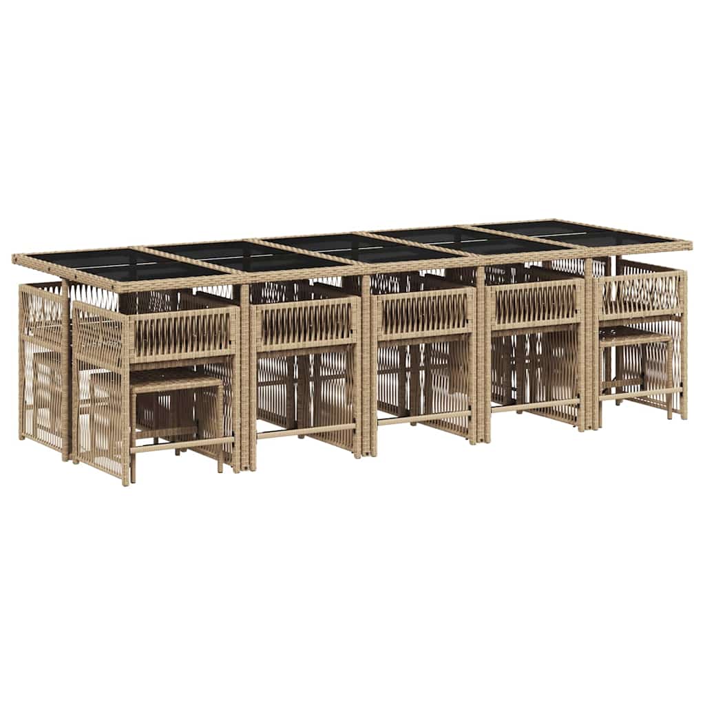 Set da Pranzo da Giardino 15 pz con Cuscini Beige in Polyrattan | homemem39