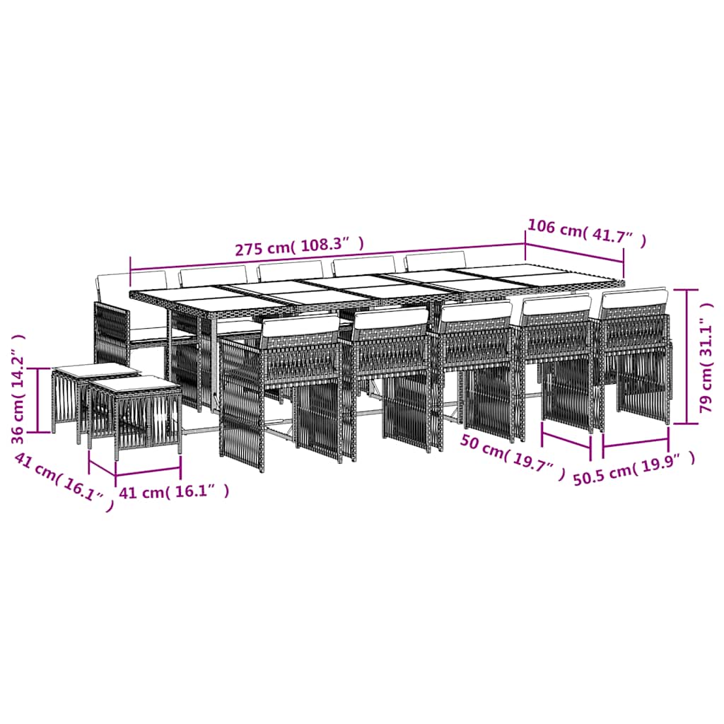 Set da Pranzo da Giardino 15 pz con Cuscini Beige in Polyrattan | homemem39