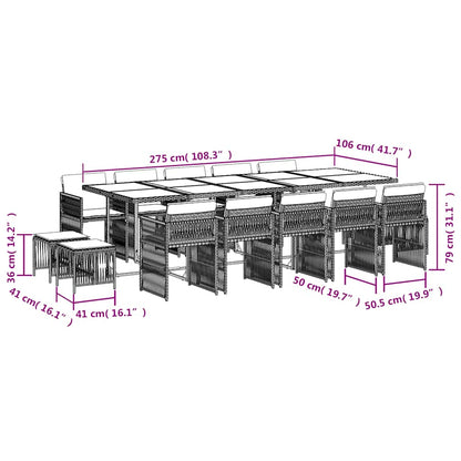 Set da Pranzo da Giardino 15 pz con Cuscini Beige in Polyrattan | homemem39