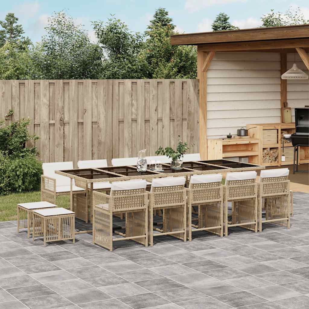 Set da Pranzo da Giardino 15 pz con Cuscini Beige in Polyrattan | homemem39