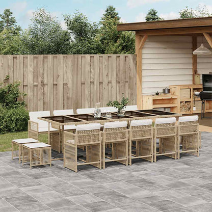 Set da Pranzo da Giardino 15 pz con Cuscini Beige in Polyrattan | homemem39