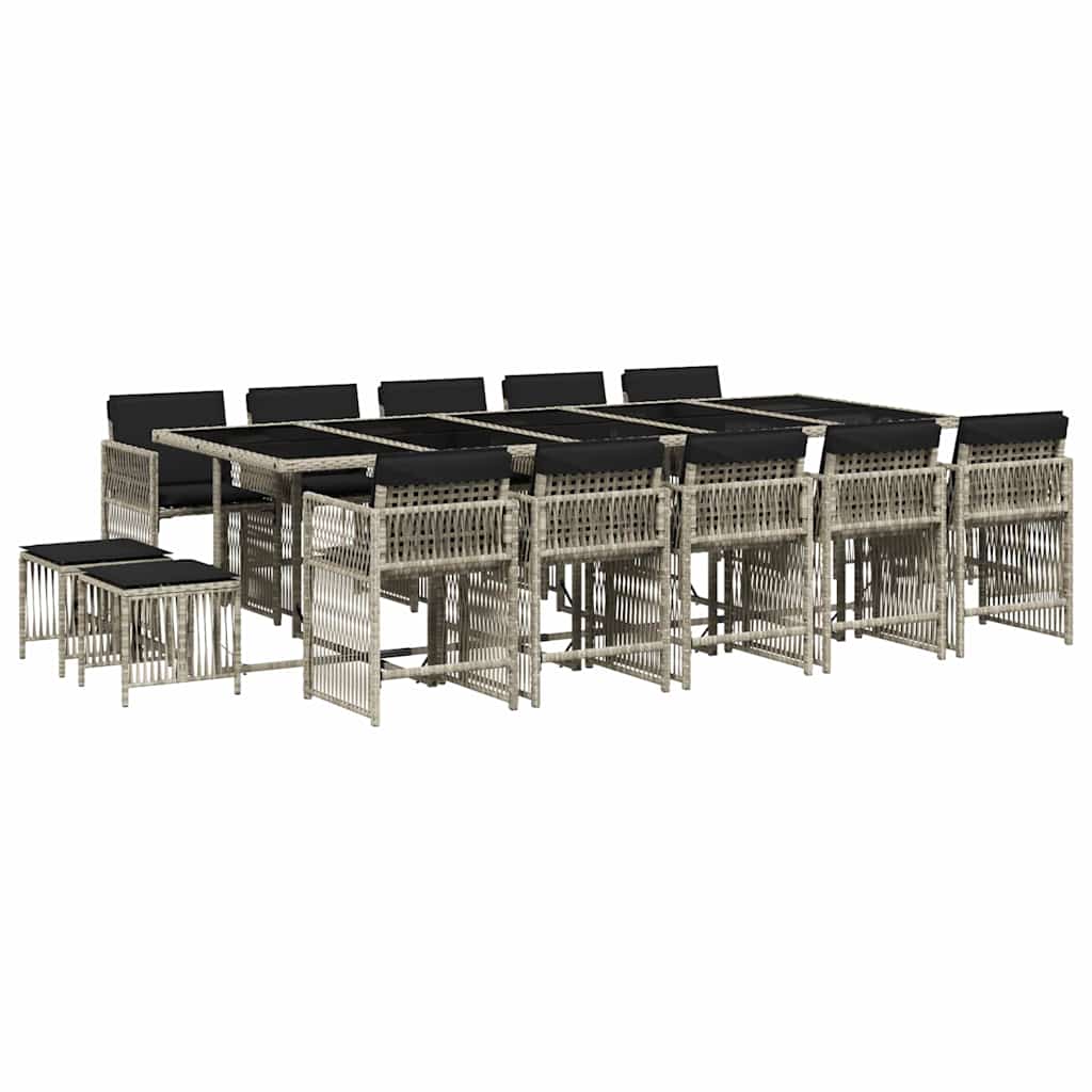 Set da Pranzo da Giardino 15 pz con Cuscini Grigio Polyrattan | homemem39