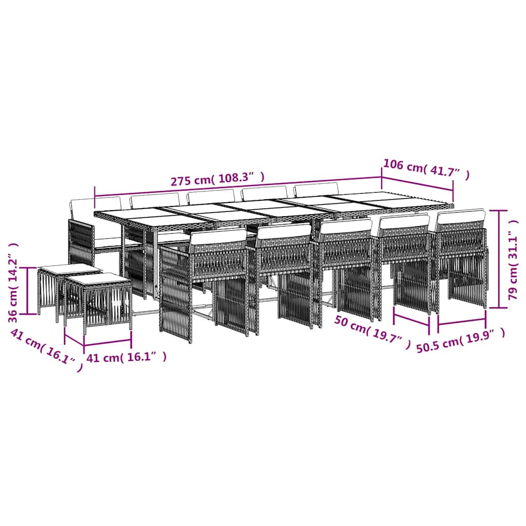 Set da Pranzo da Giardino 15 pz con Cuscini Grigio Polyrattan | homemem39