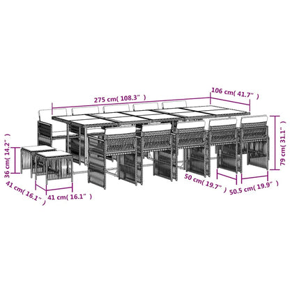 Set da Pranzo da Giardino 15 pz con Cuscini Grigio Polyrattan | homemem39