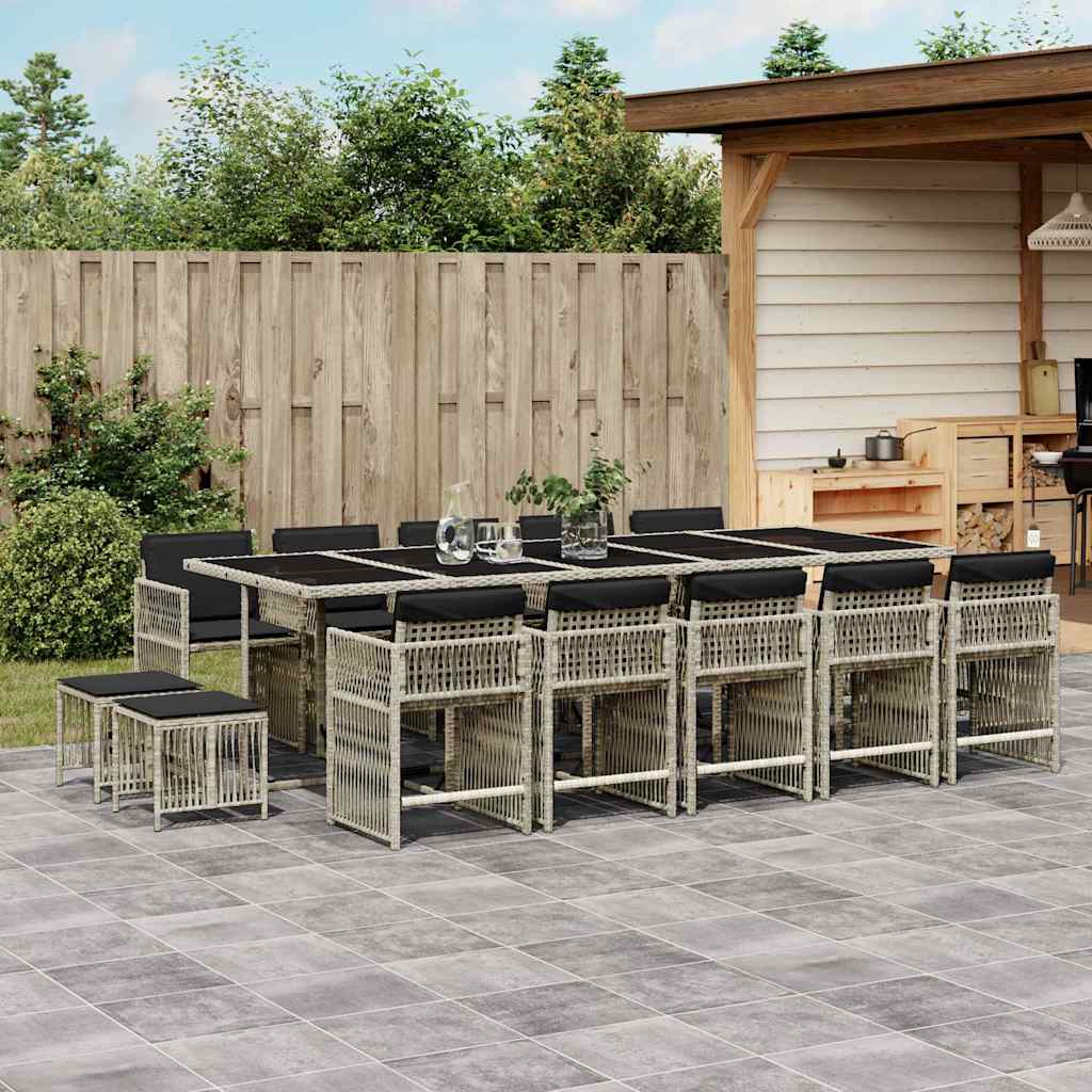 Set da Pranzo da Giardino 15 pz con Cuscini Grigio Polyrattan | homemem39