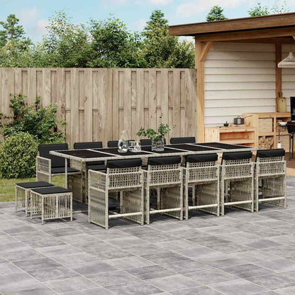 Set da Pranzo da Giardino 15 pz con Cuscini Grigio Polyrattan | homemem39
