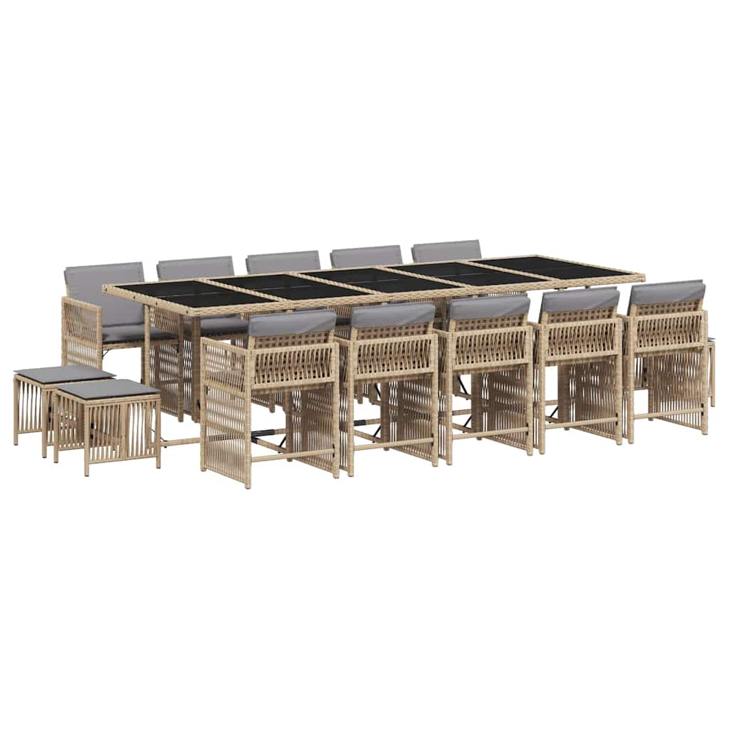 Set Pranzo da Giardino 15 pz con Cuscini Beige Misto Polyrattan | homemem39