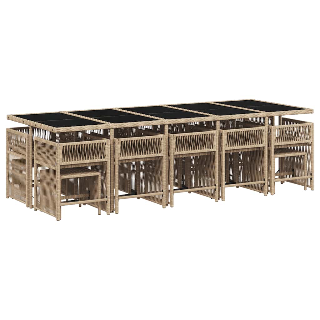 Set Pranzo da Giardino 15 pz con Cuscini Beige Misto Polyrattan | homemem39