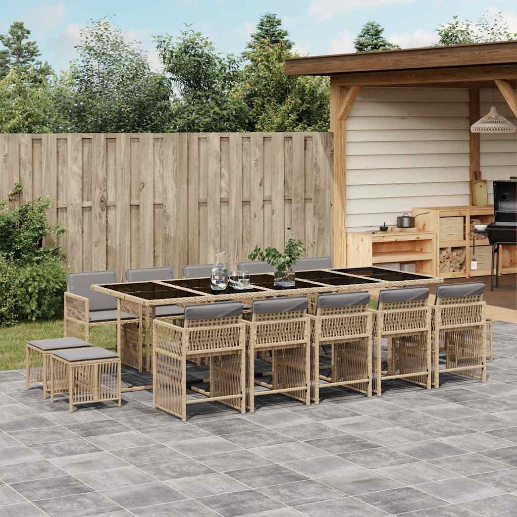 Set Pranzo da Giardino 15 pz con Cuscini Beige Misto Polyrattan | homemem39