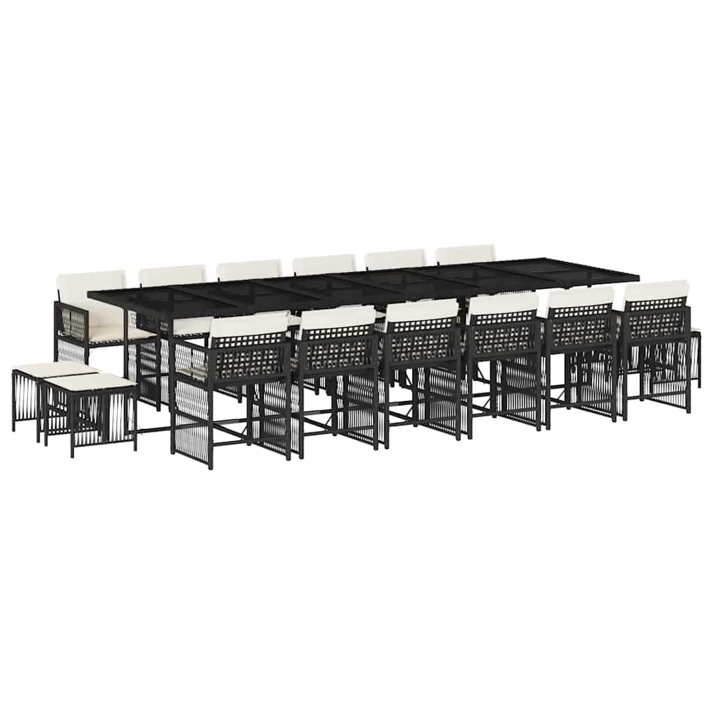 Set da Pranzo da Giardino 17 pz con Cuscini Nero in Polyrattan | homemem39