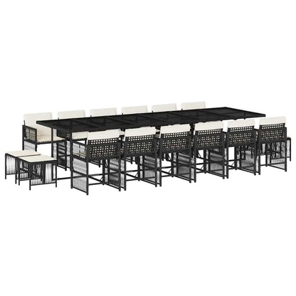 Set da Pranzo da Giardino 17 pz con Cuscini Nero in Polyrattan | homemem39