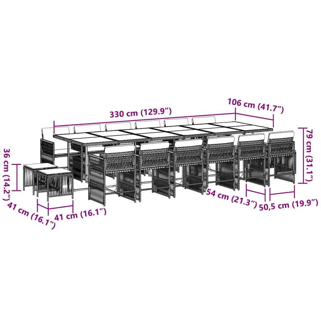 Set da Pranzo da Giardino 17 pz con Cuscini Nero in Polyrattan | homemem39