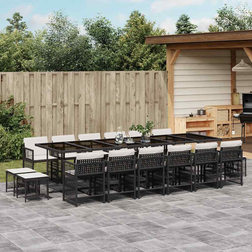Set da Pranzo da Giardino 17 pz con Cuscini Nero in Polyrattan | homemem39