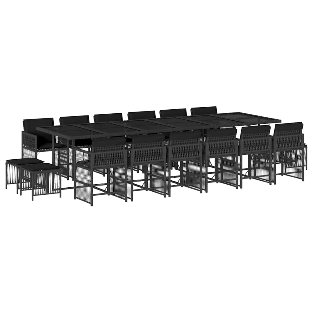 Set da Pranzo da Giardino 17 pz con Cuscini Nero in Polyrattan | homemem39
