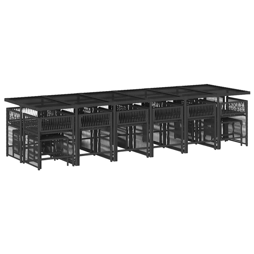 Set da Pranzo da Giardino 17 pz con Cuscini Nero in Polyrattan | homemem39