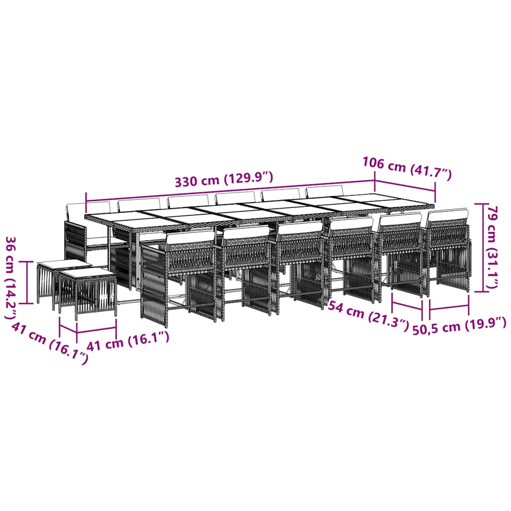 Set da Pranzo da Giardino 17 pz con Cuscini Nero in Polyrattan | homemem39