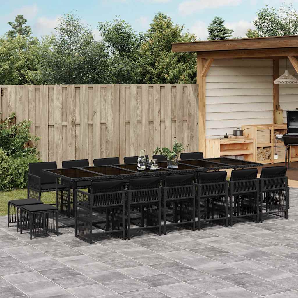 Set da Pranzo da Giardino 17 pz con Cuscini Nero in Polyrattan | homemem39