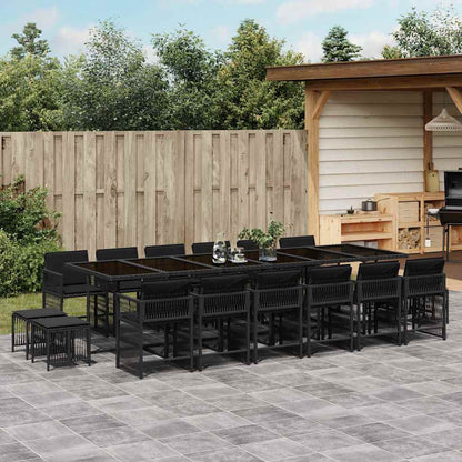 Set da Pranzo da Giardino 17 pz con Cuscini Nero in Polyrattan | homemem39