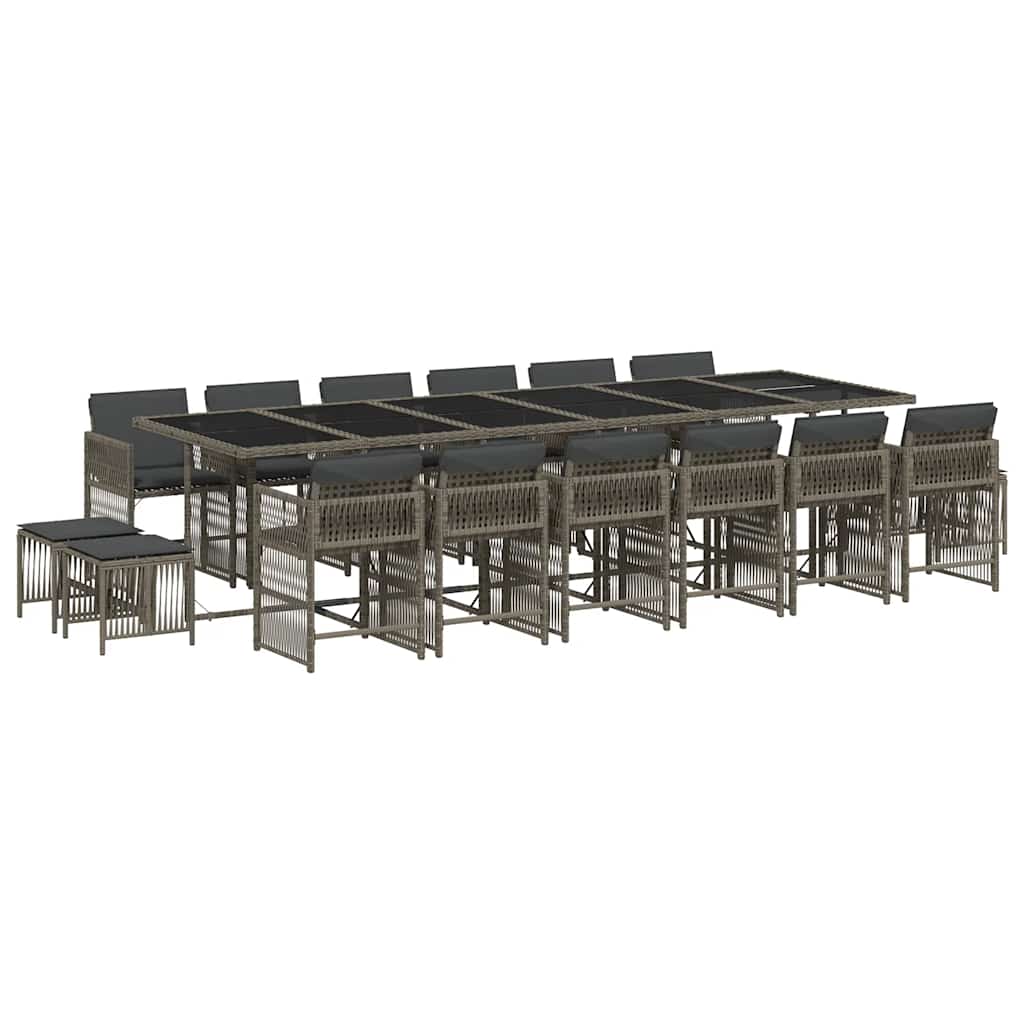 Set da Pranzo da Giardino 17pz con Cuscini Grigio in Polyrattan | homemem39