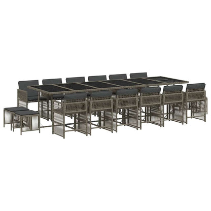 Set da Pranzo da Giardino 17pz con Cuscini Grigio in Polyrattan | homemem39