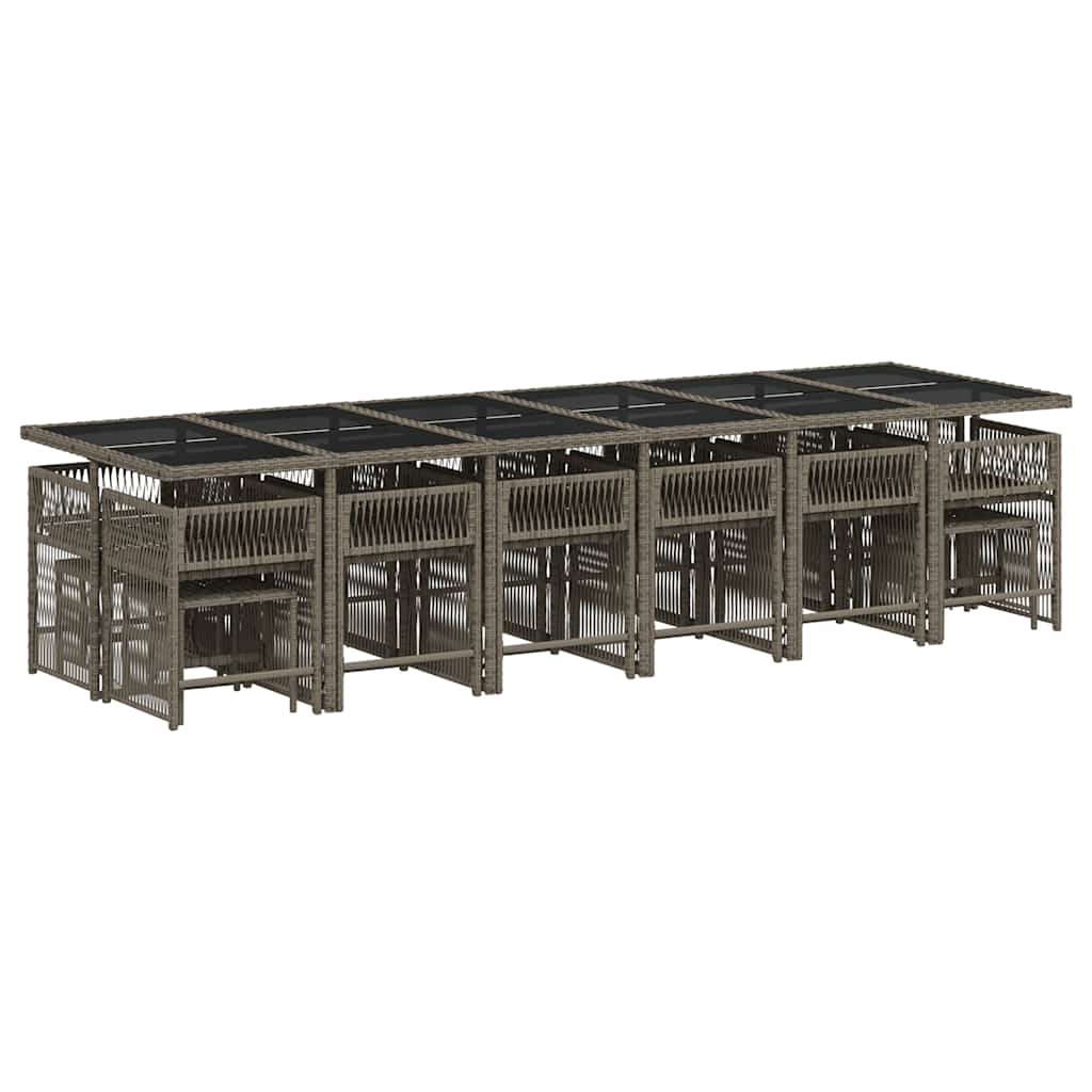 Set da Pranzo da Giardino 17pz con Cuscini Grigio in Polyrattan | homemem39