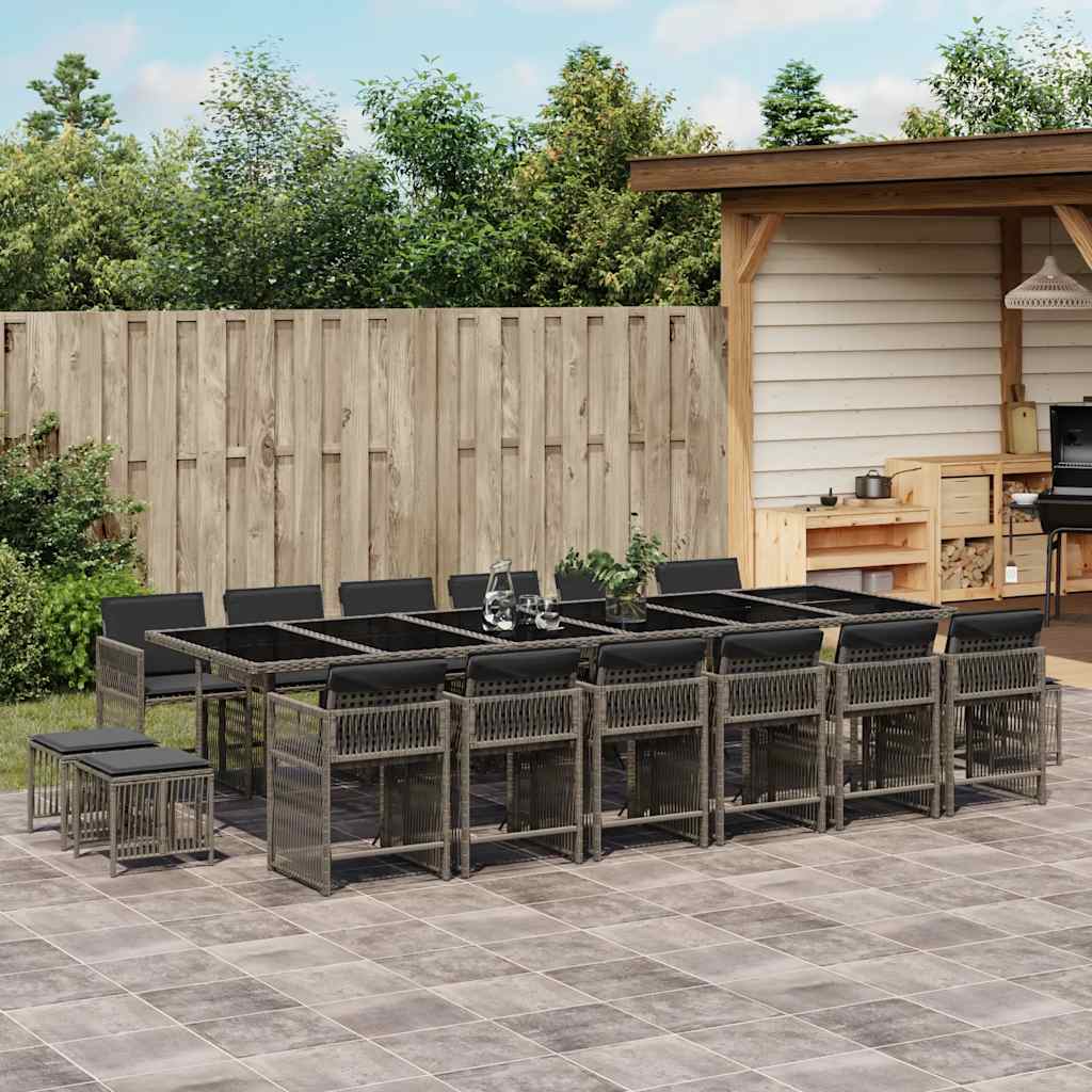 Set da Pranzo da Giardino 17pz con Cuscini Grigio in Polyrattan | homemem39