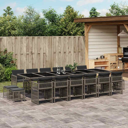 Set da Pranzo da Giardino 17pz con Cuscini Grigio in Polyrattan | homemem39